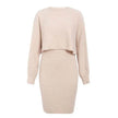 Women 2pcs Winter Outfit Cashmere dress Cropped Pullover top