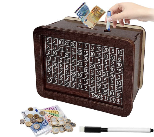 Wooden Coin Bank with Denomination Slots – Piggy Bank (Small & Large)