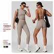 2pcs Nude feel short sleeve Workout Clothes for women Yoga Gym Clothes set