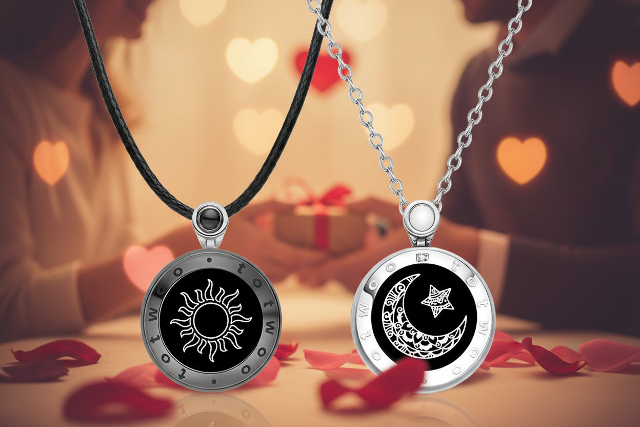 Sun & Moon Couple Necklace Set – Vibration Agate Pendant with Intelligent Induction | Love Gift