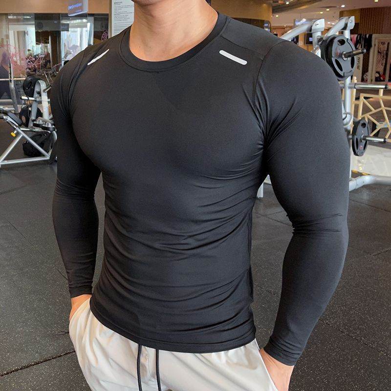 Muscle Fitted Elastic Long sleeve Running Workout Gym T-shirt for men