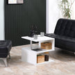 Caelan Wooden S Shape End Table with 3 Tier Storage Shelves-White