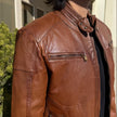 BOL Men’s Snap Collar Leather Racer Jacket. Genuine Sheep Leather Cafe Racer with 4 Zip Pockets