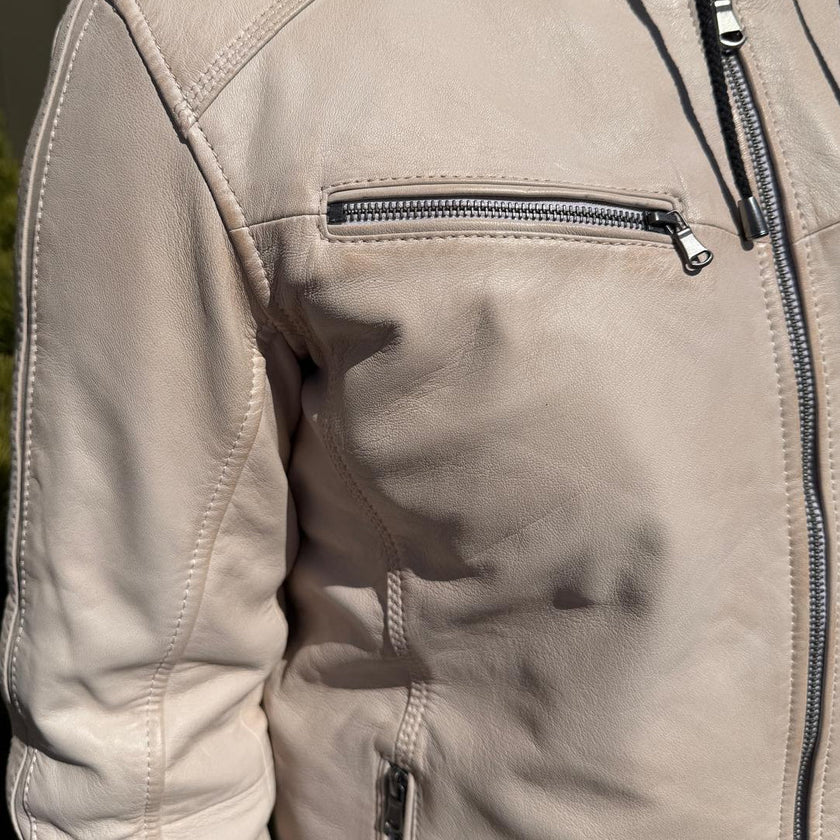 Men’s Hooded Leather Jacket. Sheep Leather Jacket with Removable Hood