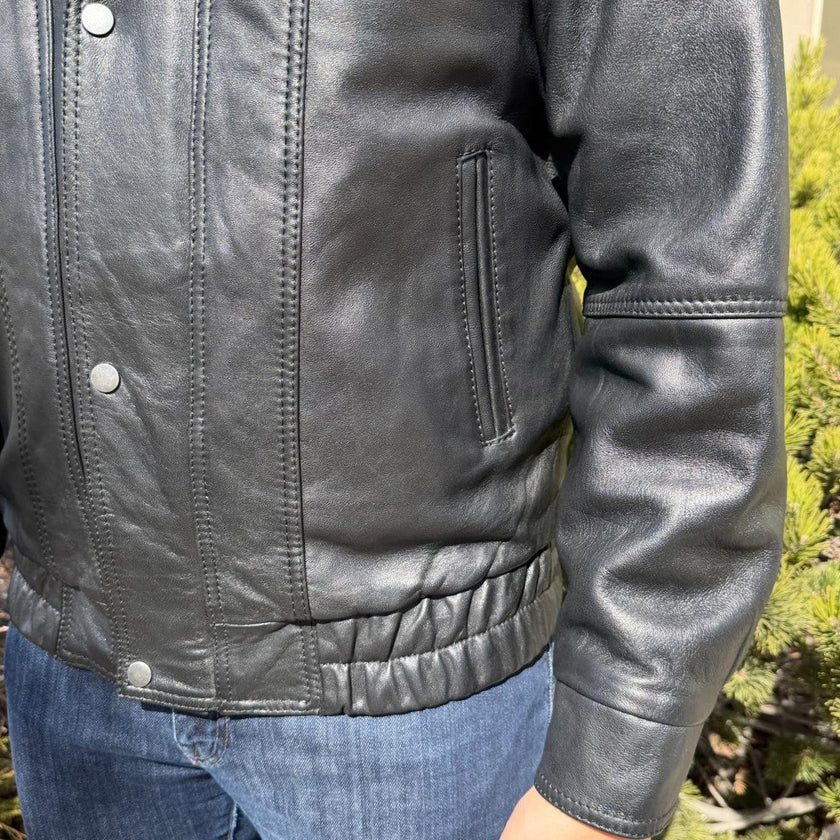 BOL Men's Double Collar Leather Bomber Jacket