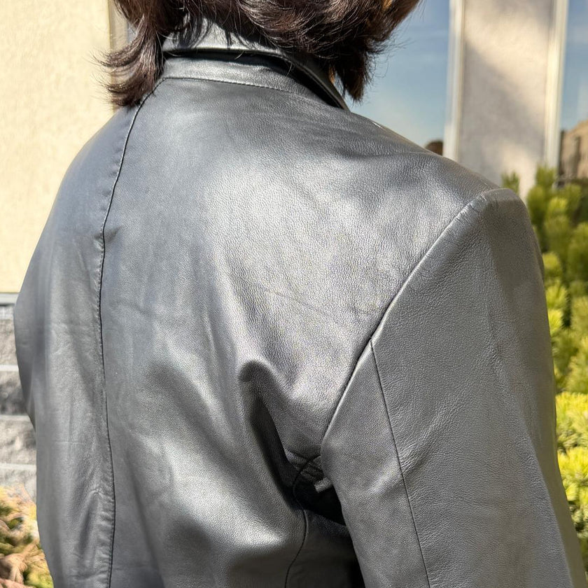 BOL Men’s Black Leather Blazer. Premium Lambskin Leather Two-Button Notch Lapel Jacket