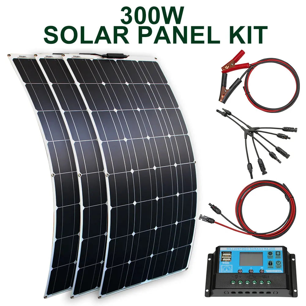 100-300w flexible solar panels 12/24v + inverter KIT