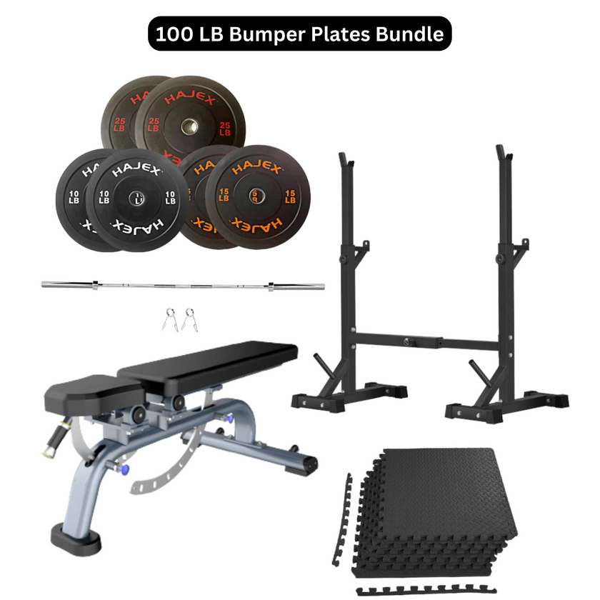 Bench Press Stack with Squat Rack, Weight Plates and Barbell Bar