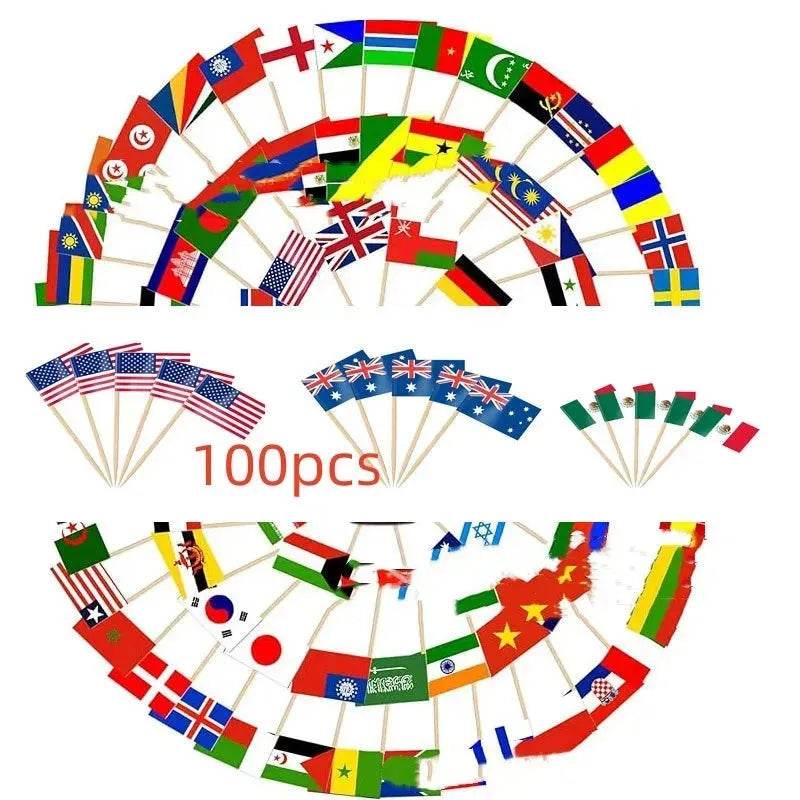100 Countries Decorative Paper Toothpick Dessert steak Cake flag 🚩