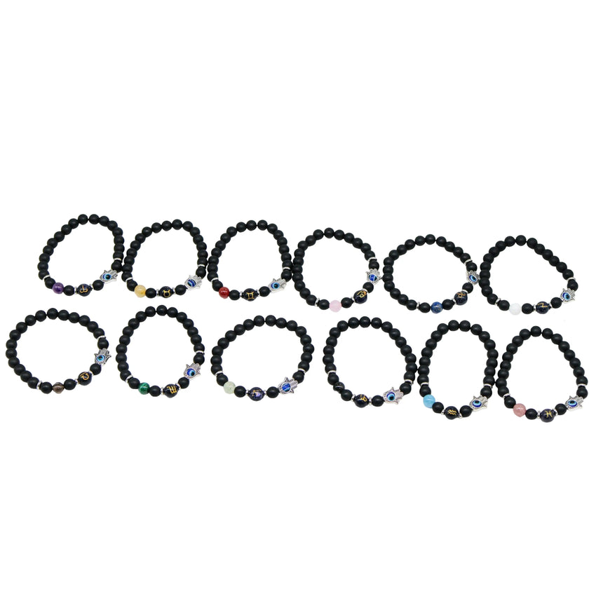 Bracelet - Natural Black Agate - Constellation - Fatima Hand - 8mm