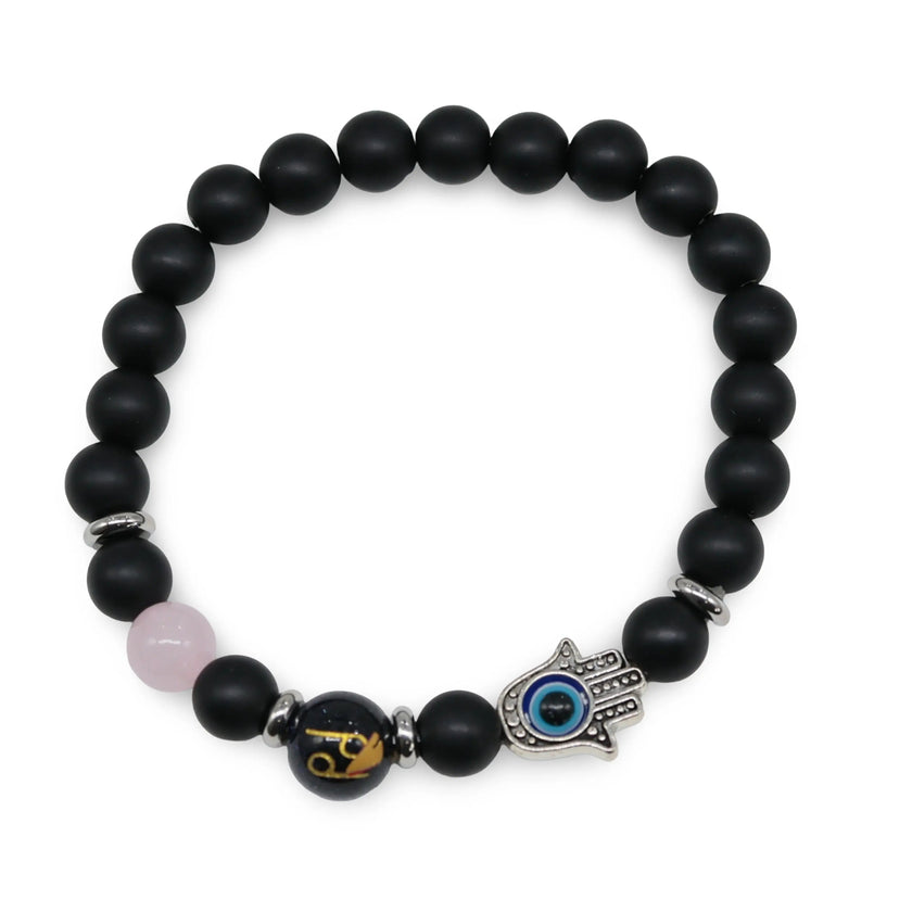 Bracelet - Natural Black Agate - Constellation - Fatima Hand - 8mm