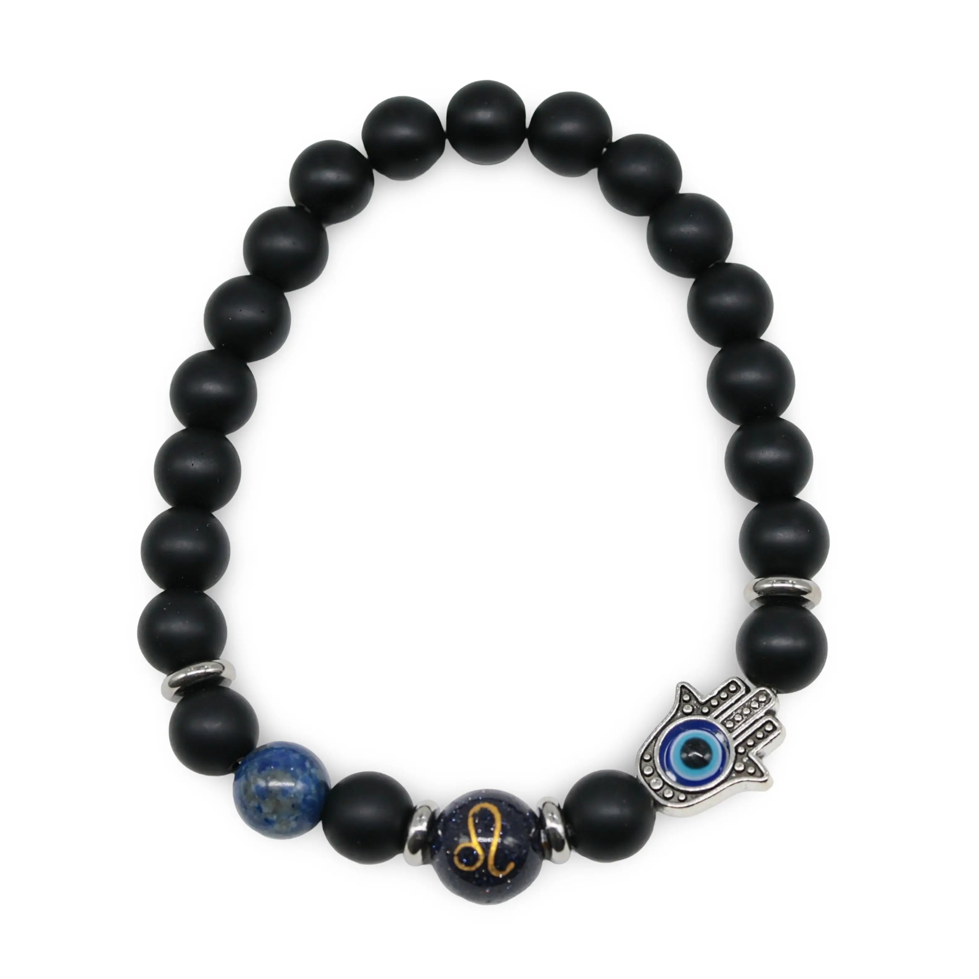 Bracelet - Natural Black Agate - Constellation - Fatima Hand - 8mm