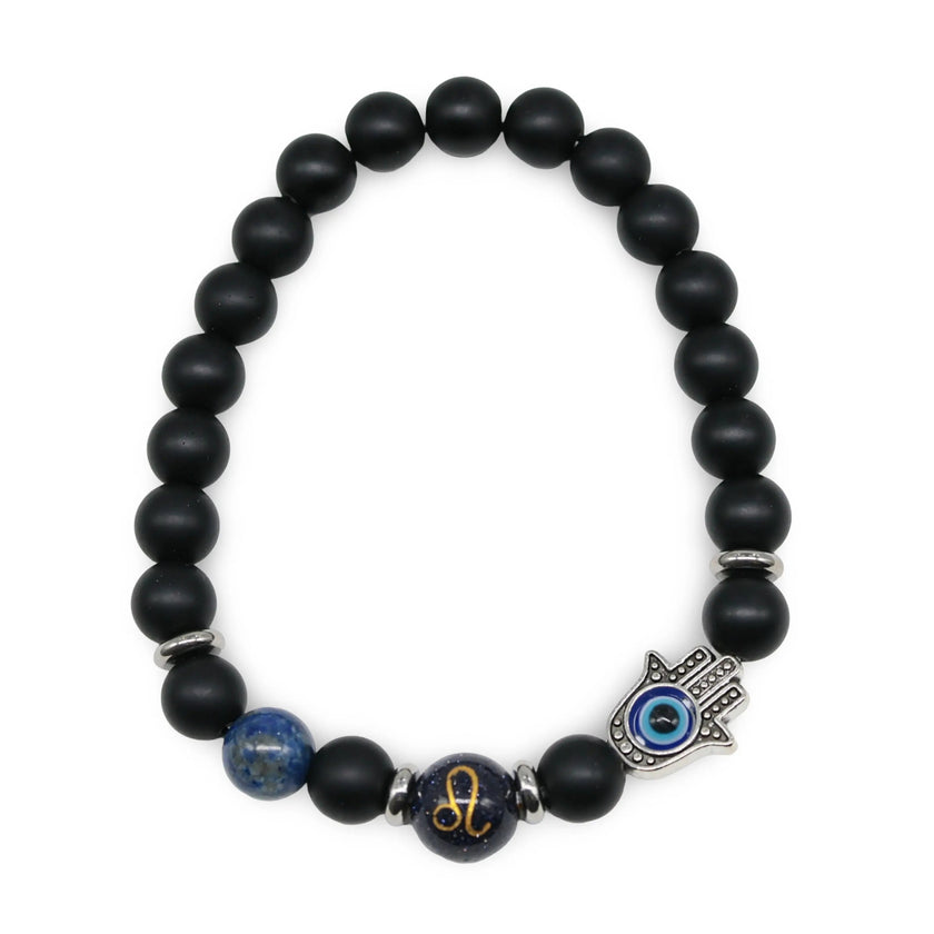 Bracelet - Natural Black Agate - Constellation - Fatima Hand - 8mm
