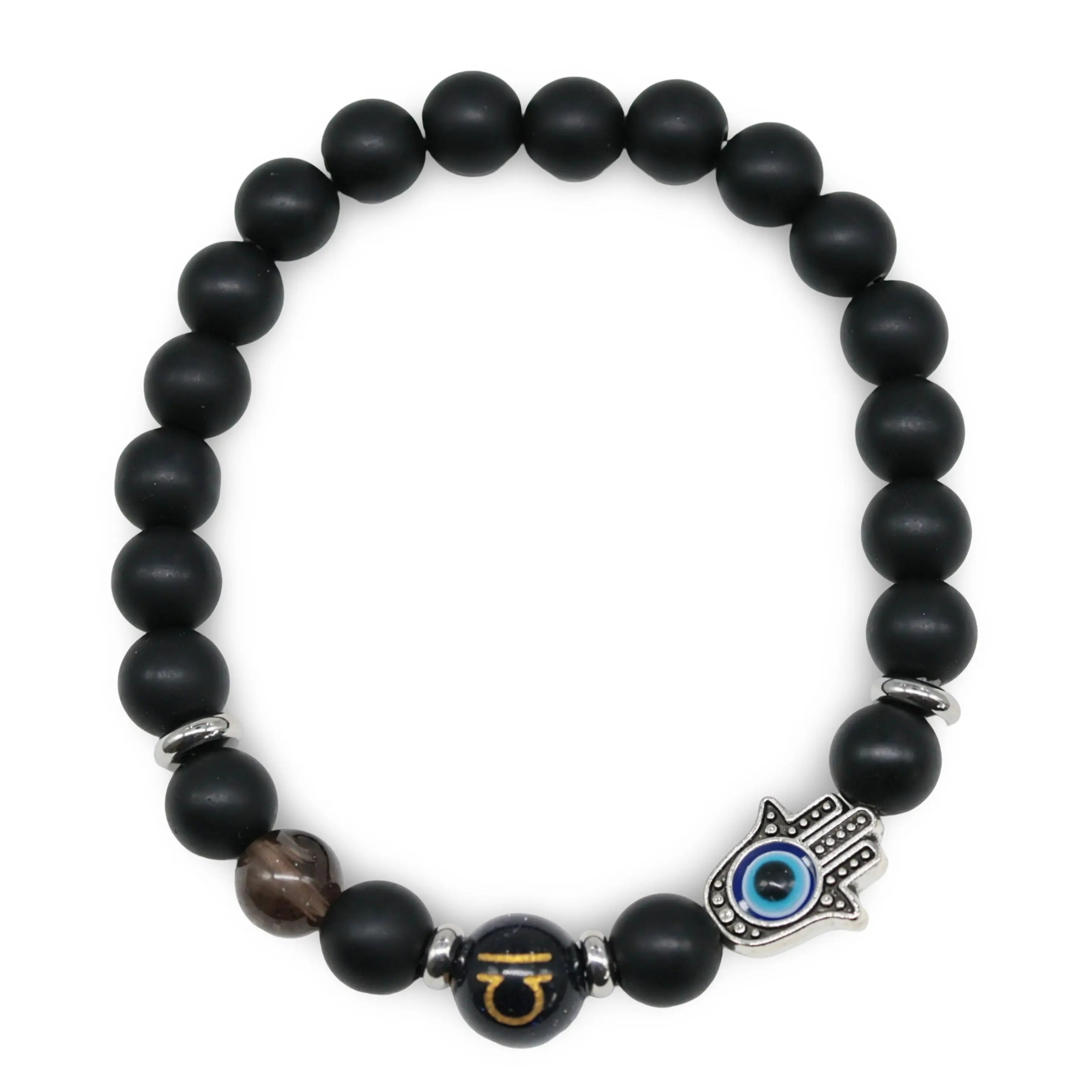 Bracelet - Natural Black Agate - Constellation - Fatima Hand - 8mm