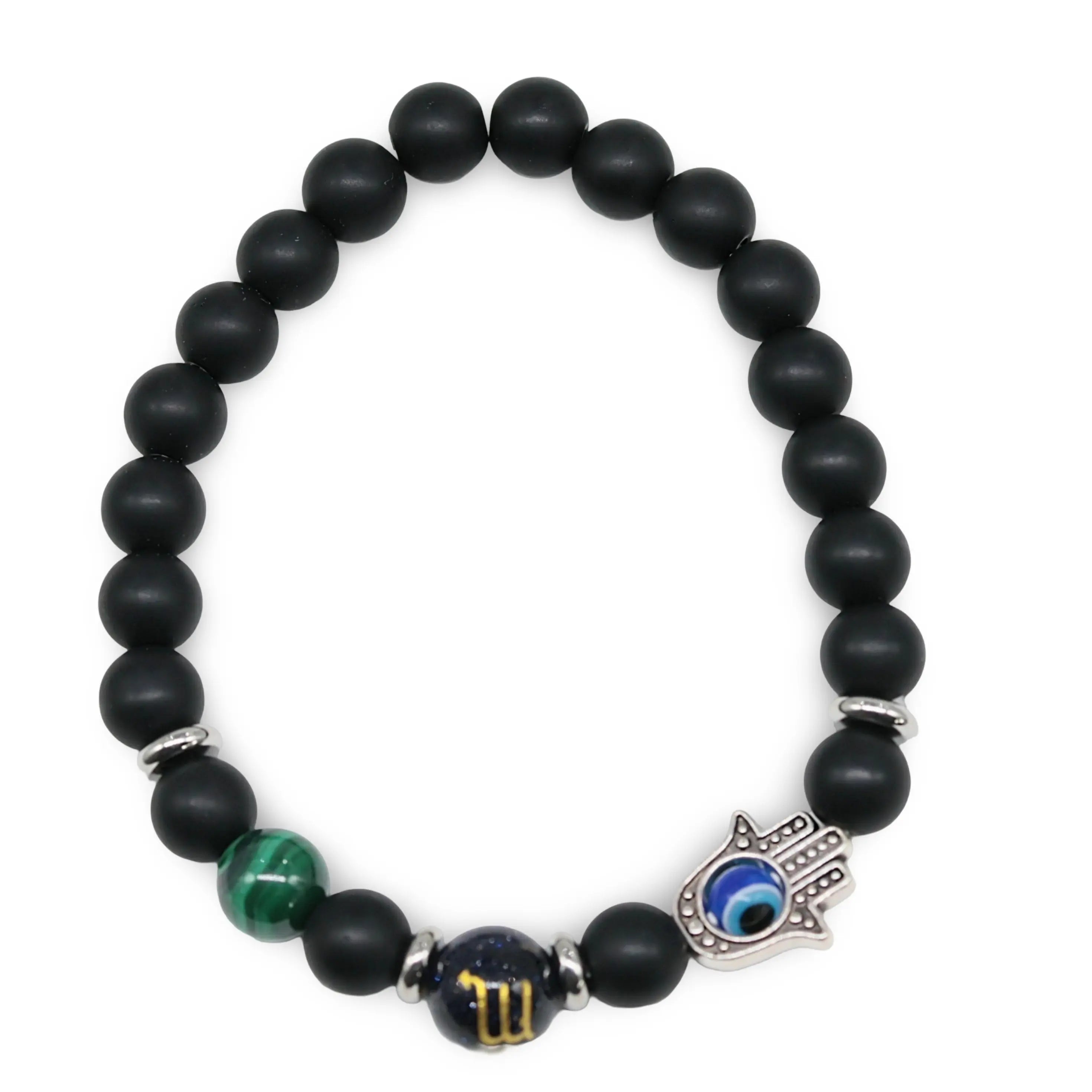 Bracelet - Natural Black Agate - Constellation - Fatima Hand - 8mm