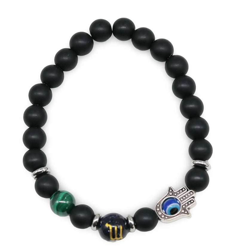 Bracelet - Natural Black Agate - Constellation - Fatima Hand - 8mm