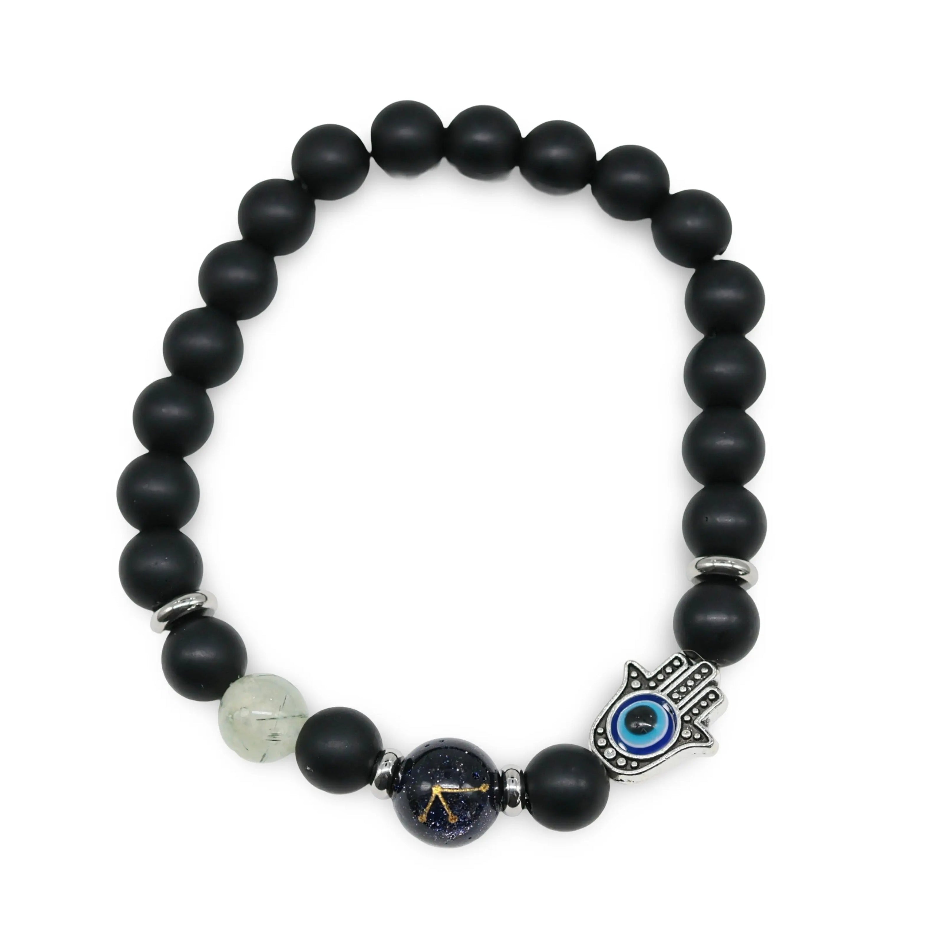 Bracelet - Natural Black Agate - Constellation - Fatima Hand - 8mm