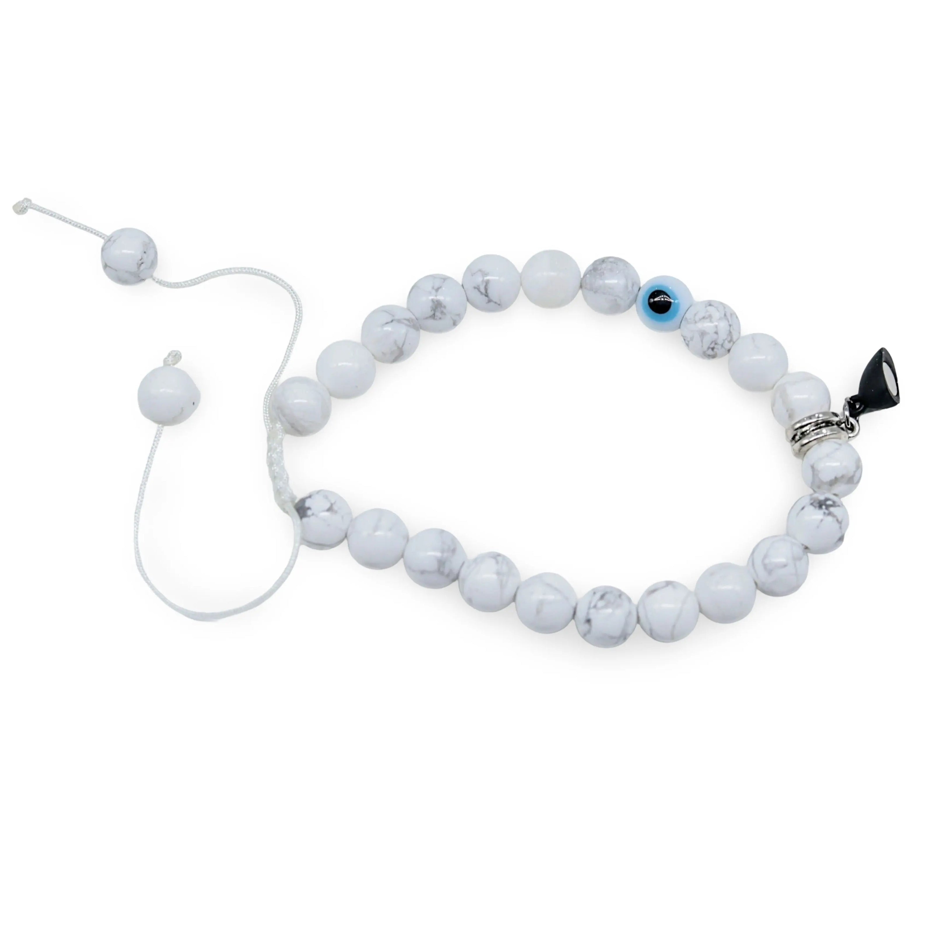Bracelet - 2Pcs Set - Natural Howlite & Black Onyx with Evil Eye - Braided Matching Bracelets