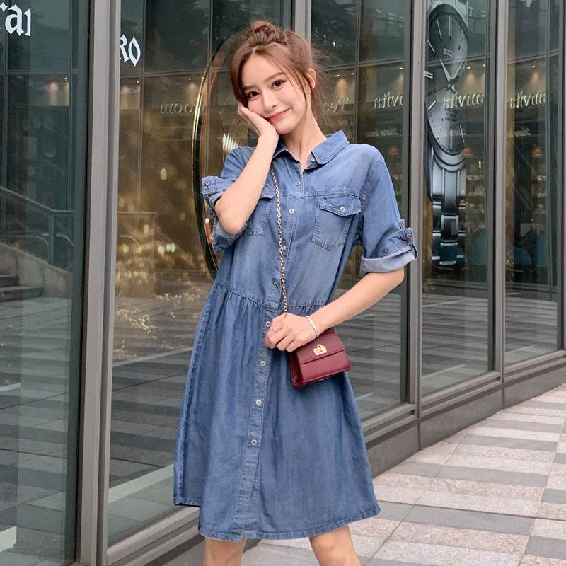 Casual Short sleeve Loose denim dress