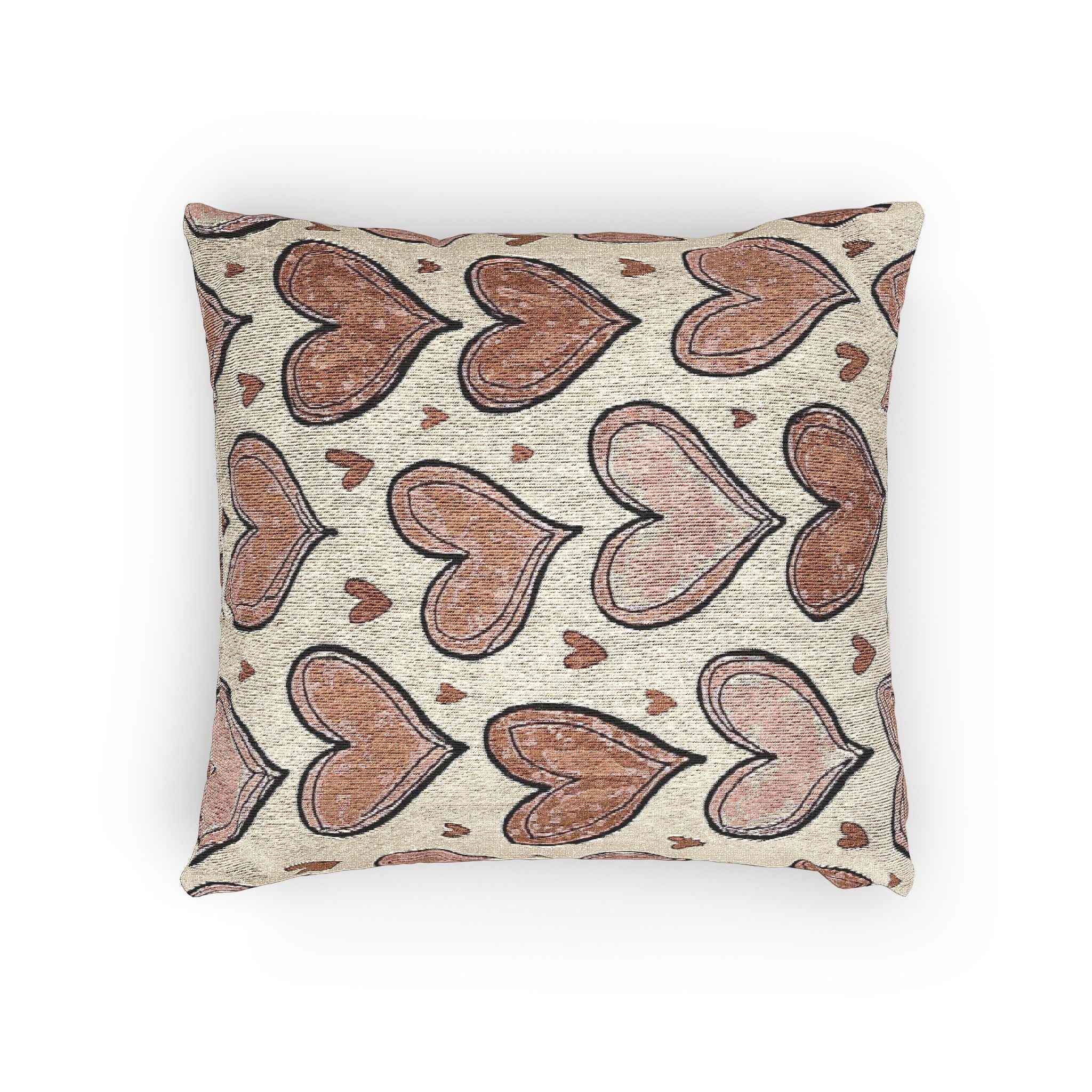 Pink Heart Pattern Woven Pillow | Boho Valentine Decorative Throw