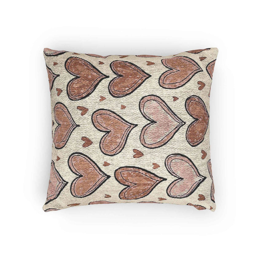 Pink Heart Pattern Woven Pillow | Boho Valentine Decorative Throw