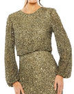 High Neck Long Sleeve Beaded Blouson Gown