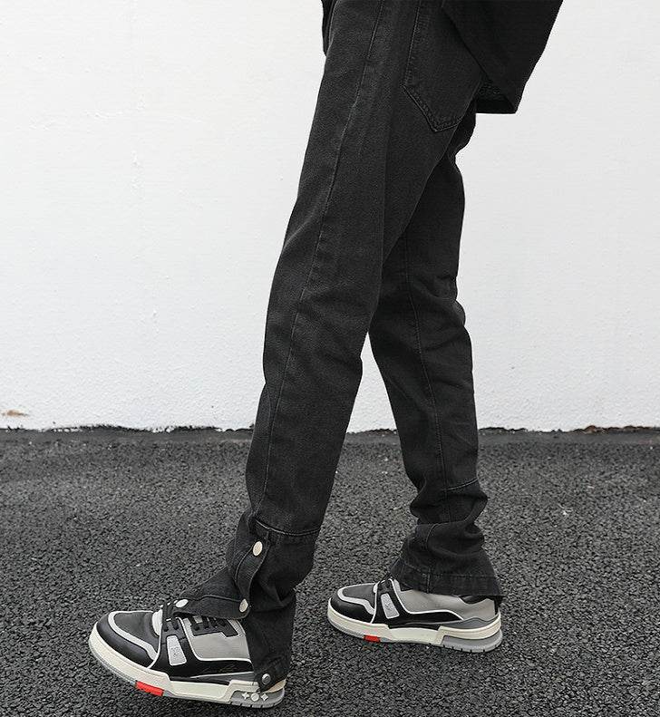 Ankle Snap Denim jeans Pant men straight leg