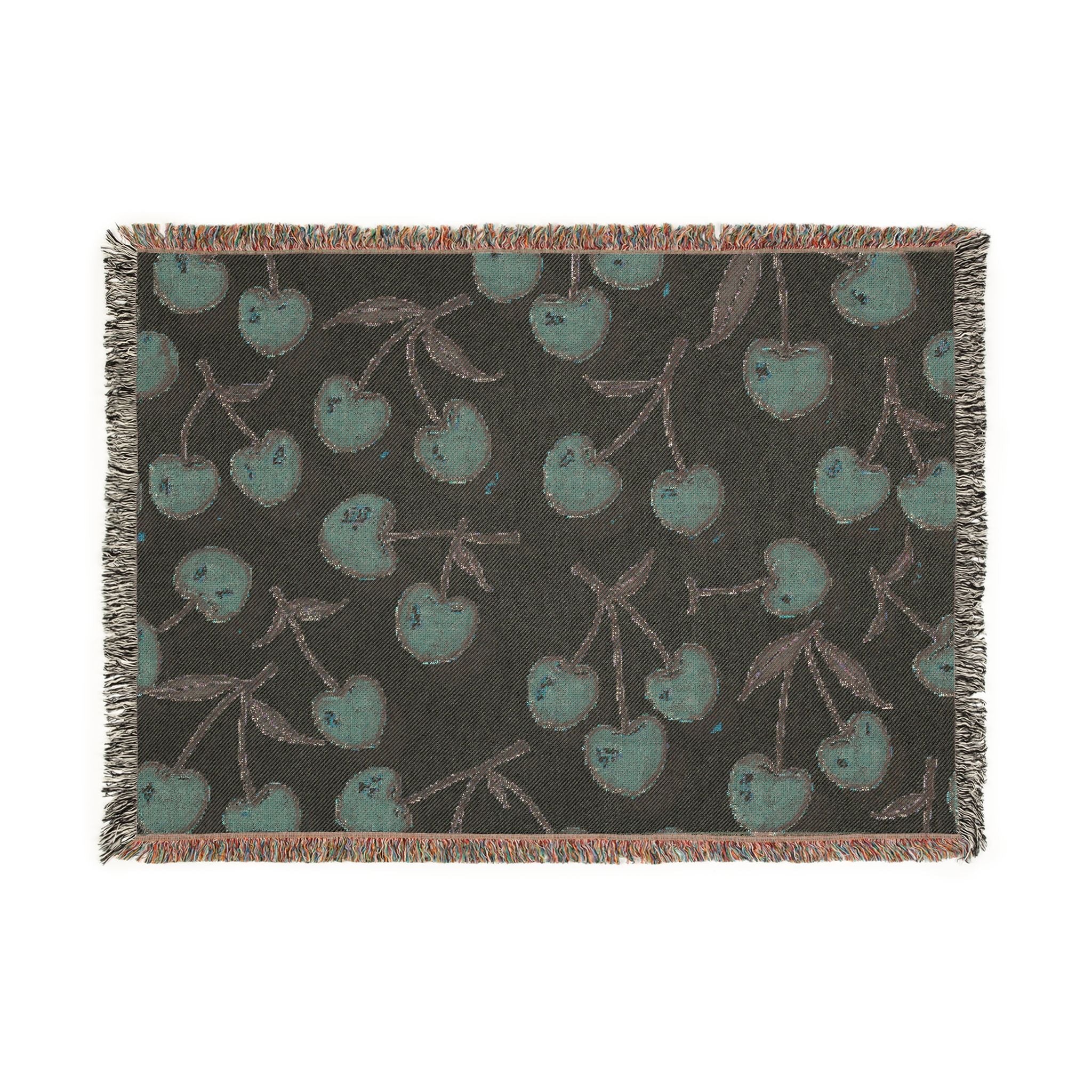 Cherry Pattern Woven Blanket — Retro Fruit Throw for Living Room & Bedroom
