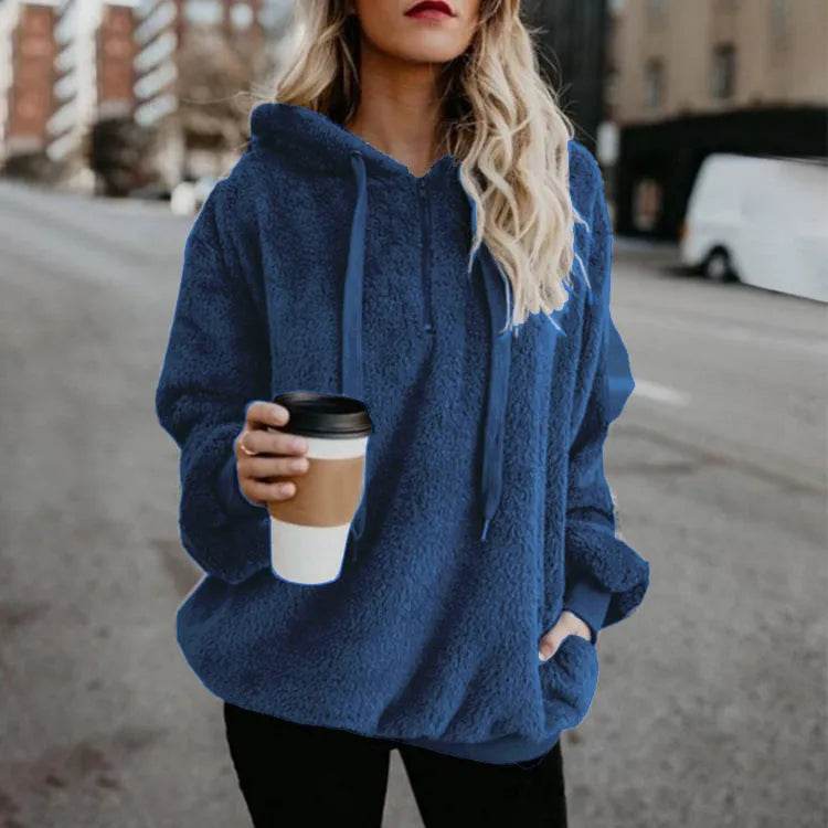 Women's Polerones Fleece Hoodie Pullover fall Winter Zipper Pocket Sweatshirt