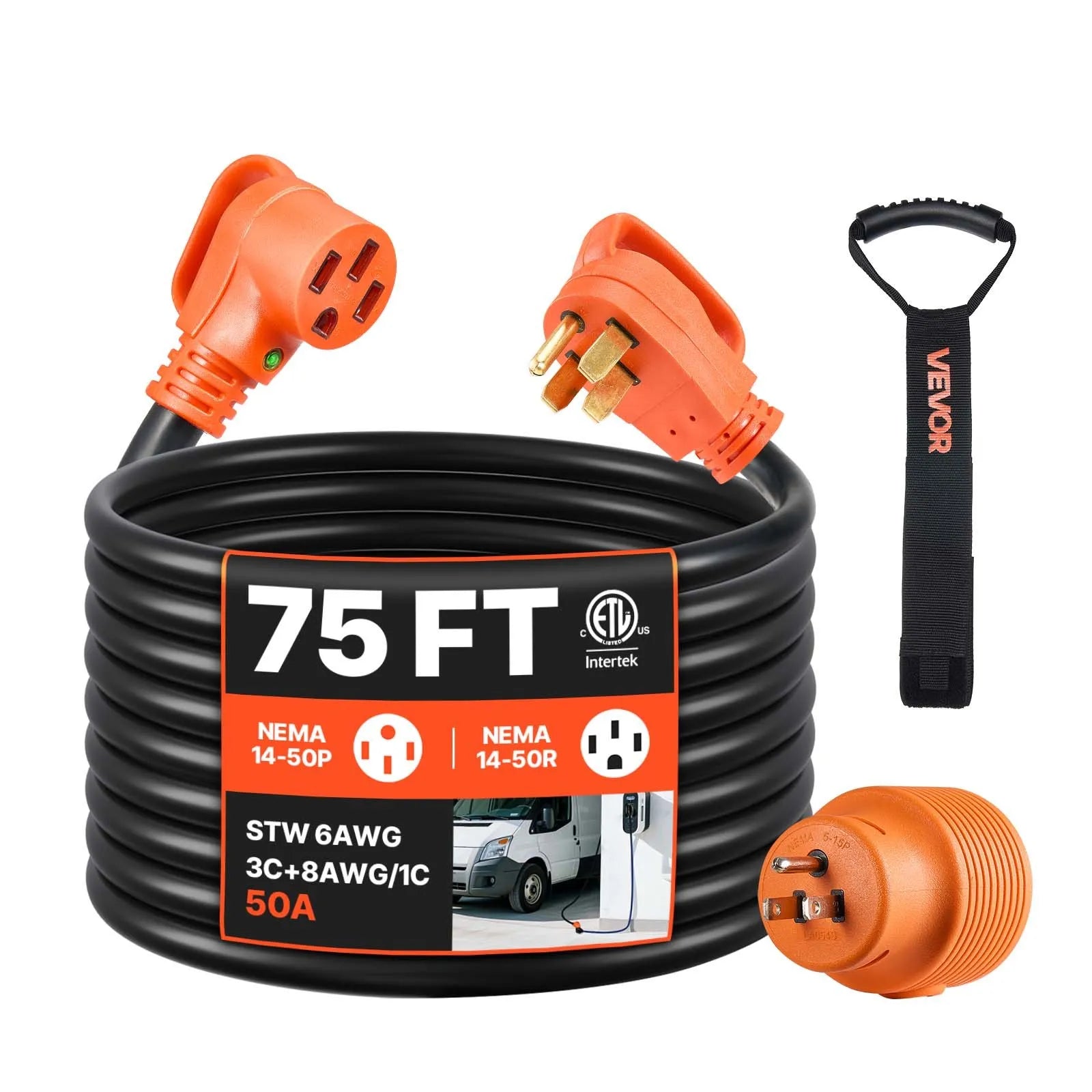 VEVOR 75 FT 50A RV Extension Power Cord STW Wire NEMA 14-50P NEMA 14-50R ETL