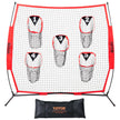 VEVOR 8 x 8 ft Football Trainer Throwing Net, Training Throwing Target Practice Net with 5 Target Pockets, Knotless Net Includes Bow Frame and Portable Carry Case, Improve QB Throwing Accuracy, Red