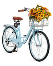VEVOR 24-Inch Cruiser Bike 7-Speed Light Blue Beach Cruiser Bike with Basket