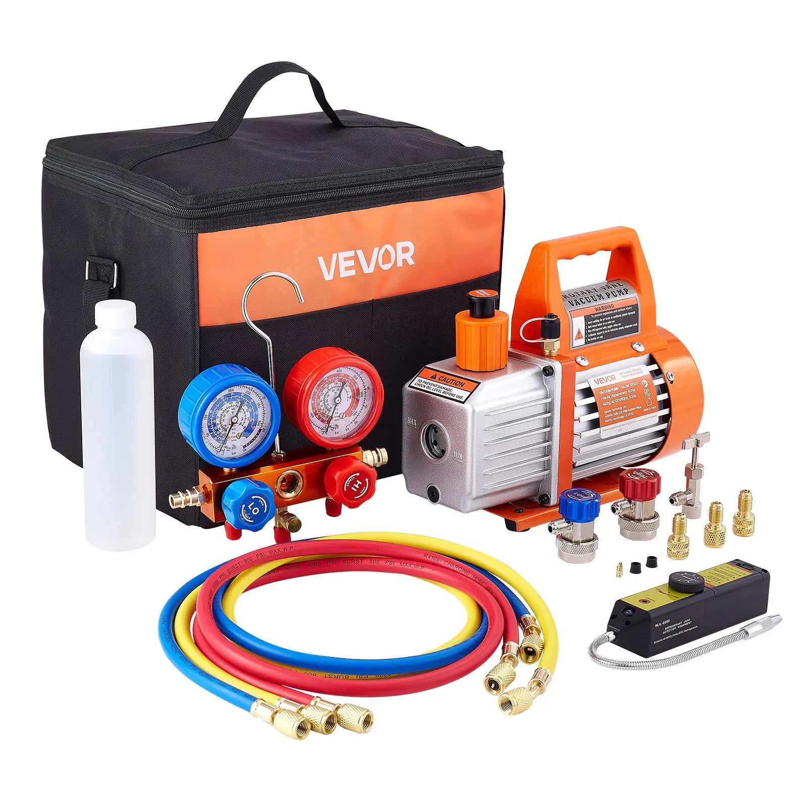 VEVOR 4 CFM HVAC Single Stage Rotary Vane Vacuum Pump and Manifold Gauge Kit