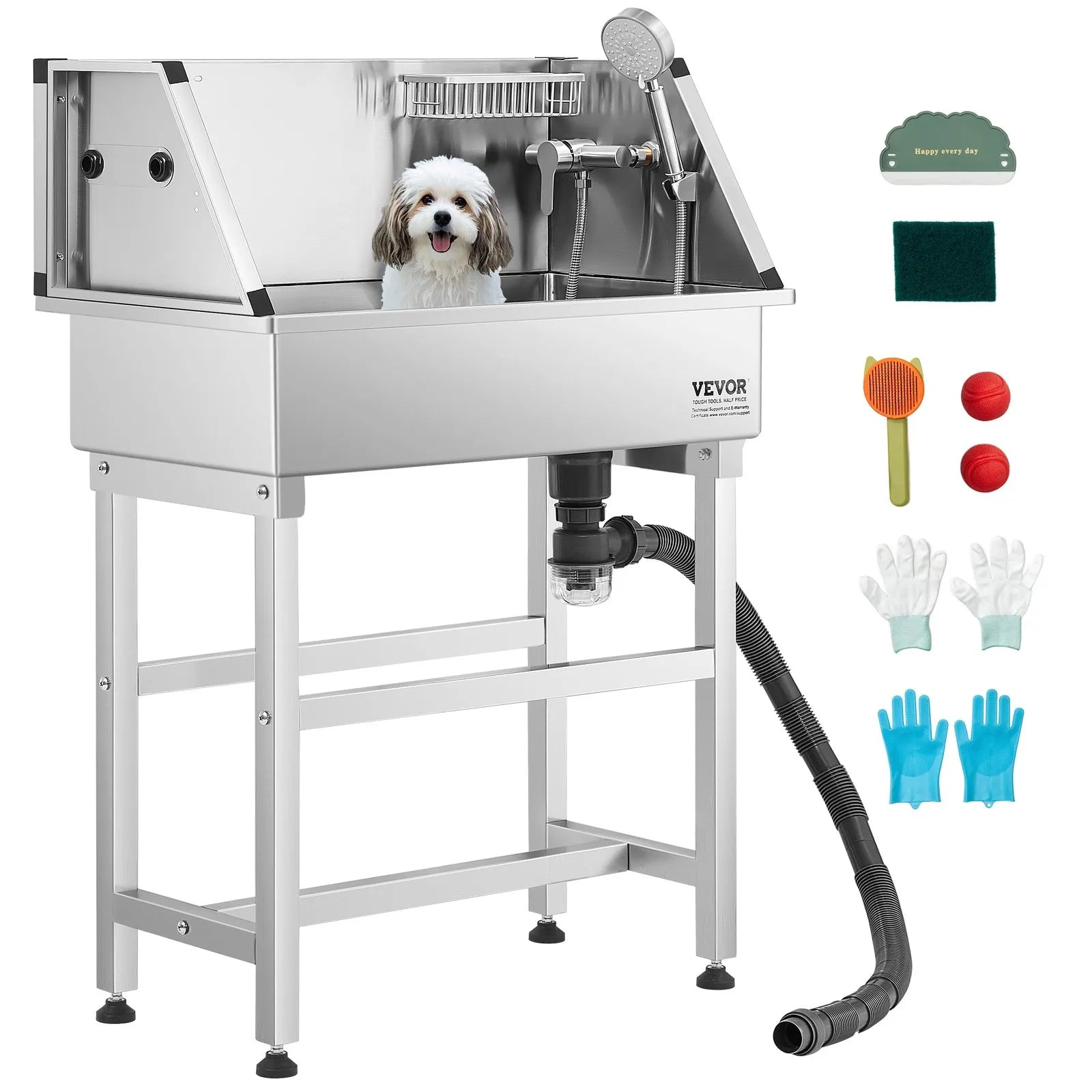 VEVOR 34 inch Dog Grooming Bath Tub Stainless Steel w Faucet for Pets