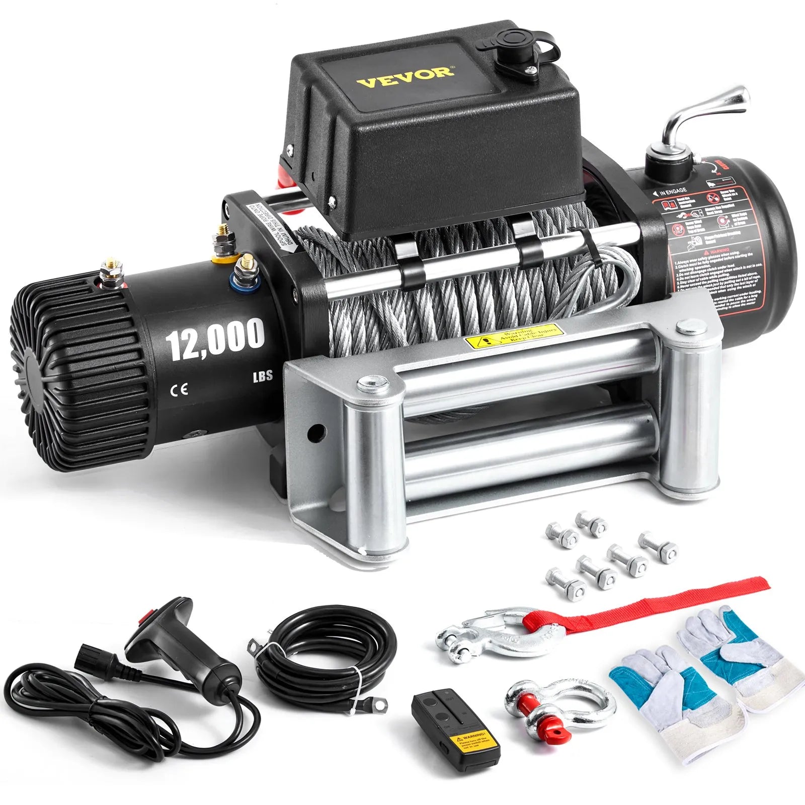 12000LBS Electric Winch 12V Steel Cable Off-road ATV UTV Truck Towing Trailer