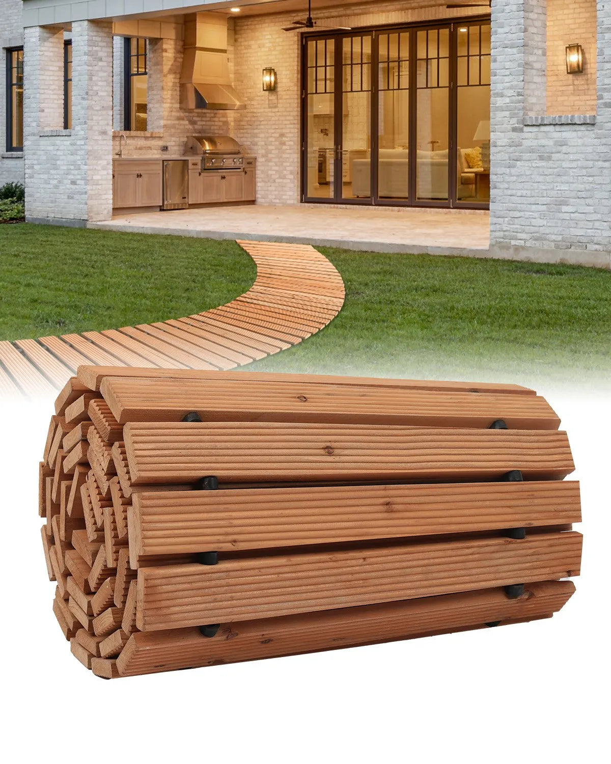 VEVOR 8 ft L x 17 in W Curved Wooden Garden Pathway Roll Out Garden Walkway