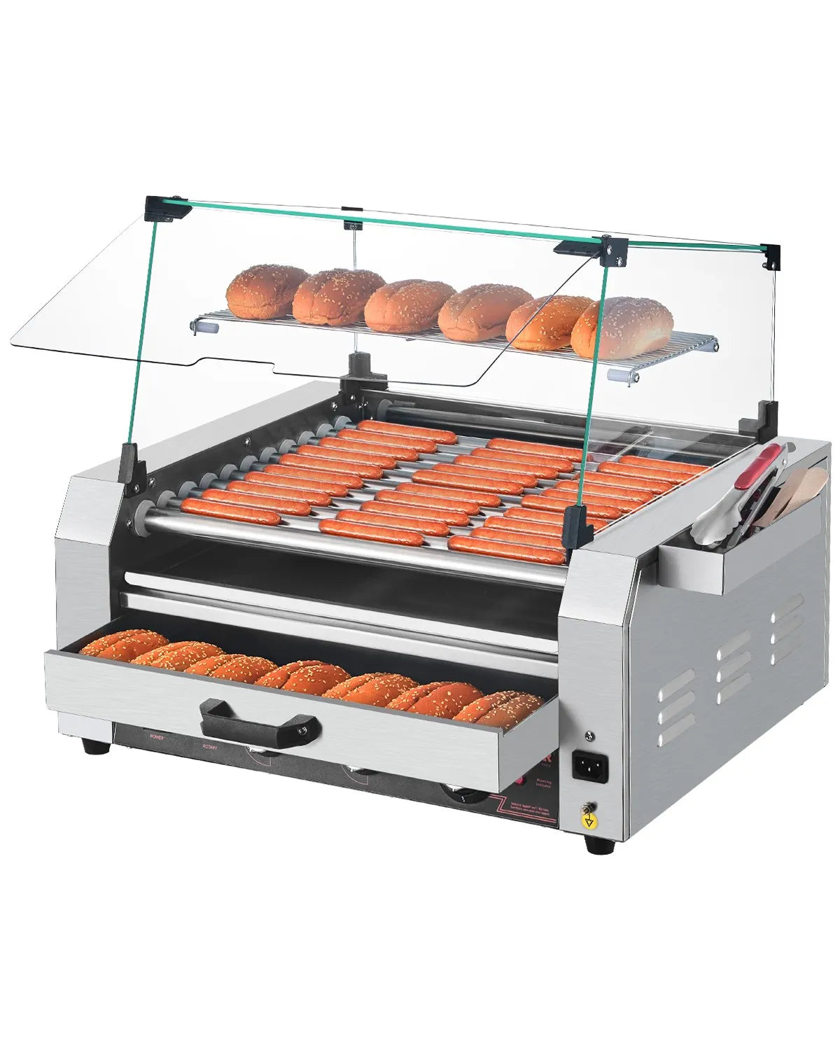 VEVOR 30 Hot Dog 11 Roller Electric Grill Cooker Machine Bun Warmer Cover 1950W