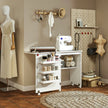 Sewing Machine Cabinet, Folding Sewing Table with Storage Shelf, Bins and Lockable Wheels for Small Space, White