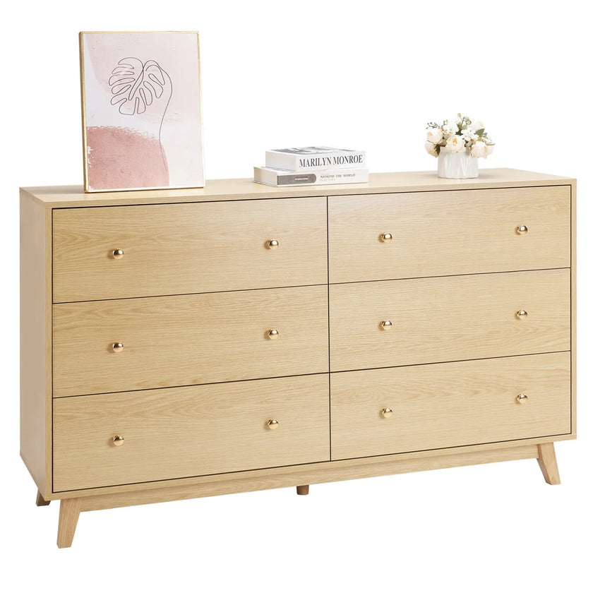VEVOR 6 Drawer Dresser Wooden Chest of Drawers with Sliding with Anti-tip Device