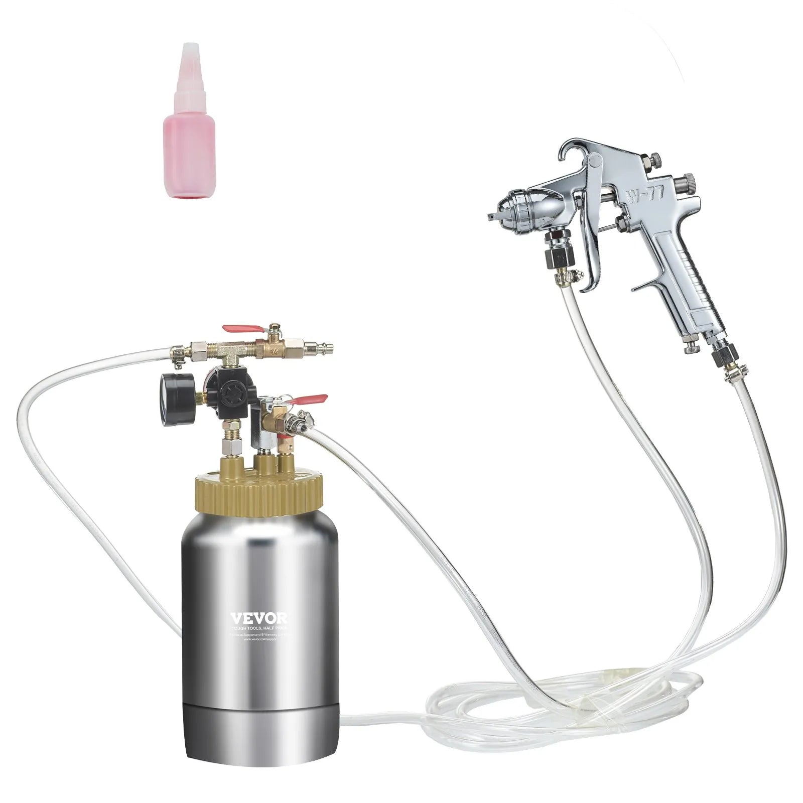 VEVOR 2L/0.5gal Spray Paint Pressure Pot Tank, Lightweight Air Paint Pressure Pot, 1.8mm Nozzle Spray Paint Gun 3m Hoses for Home Decoration Architecture Construction Automotive Painting, 45PSI Max