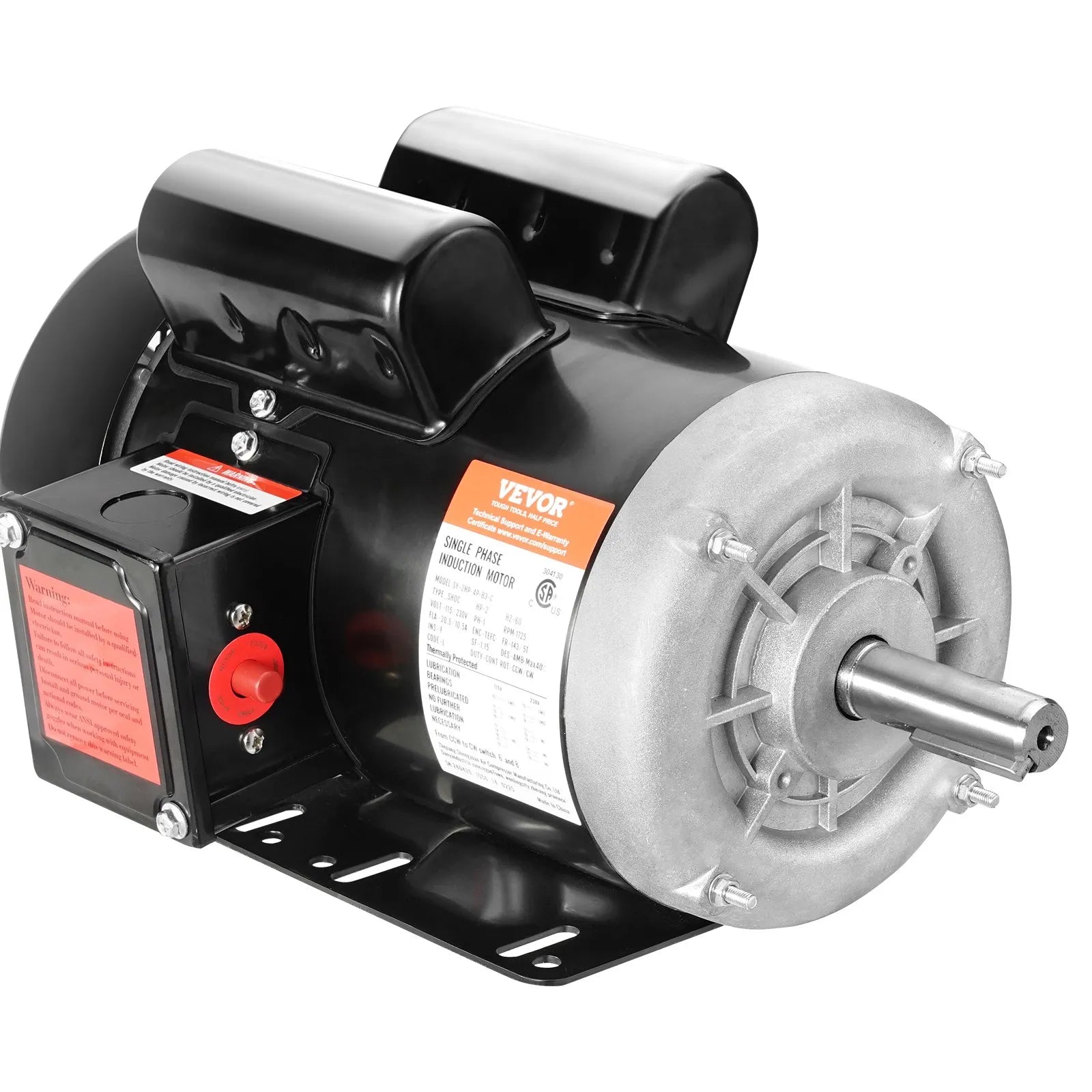 VEVOR 2HP Electric Motor 1725RPM AC115/230V 143/5T Frame 1-Phase 7/8