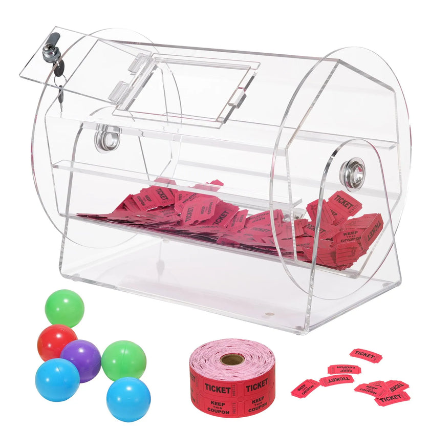 VEVOR Acrylic Raffle Drum, Holds 5000 Tickets or 200 Raffle Balls, Professional Raffle Ticket Spinning Cage with 2 Keys, Transparent Lottery Spinning Drawing, Raffle Ticket Box for Lottery Games Bingo