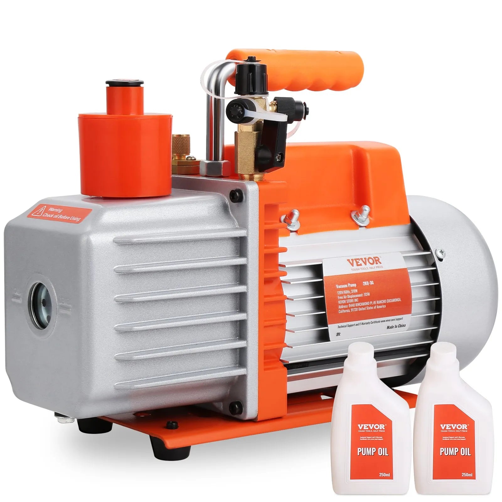 VEVOR 1/2 HP 2 Stage Rotary Vane Vacuum Pump, 7 CFM, 120V Air Conditioning Vacuum Pump, 1/4