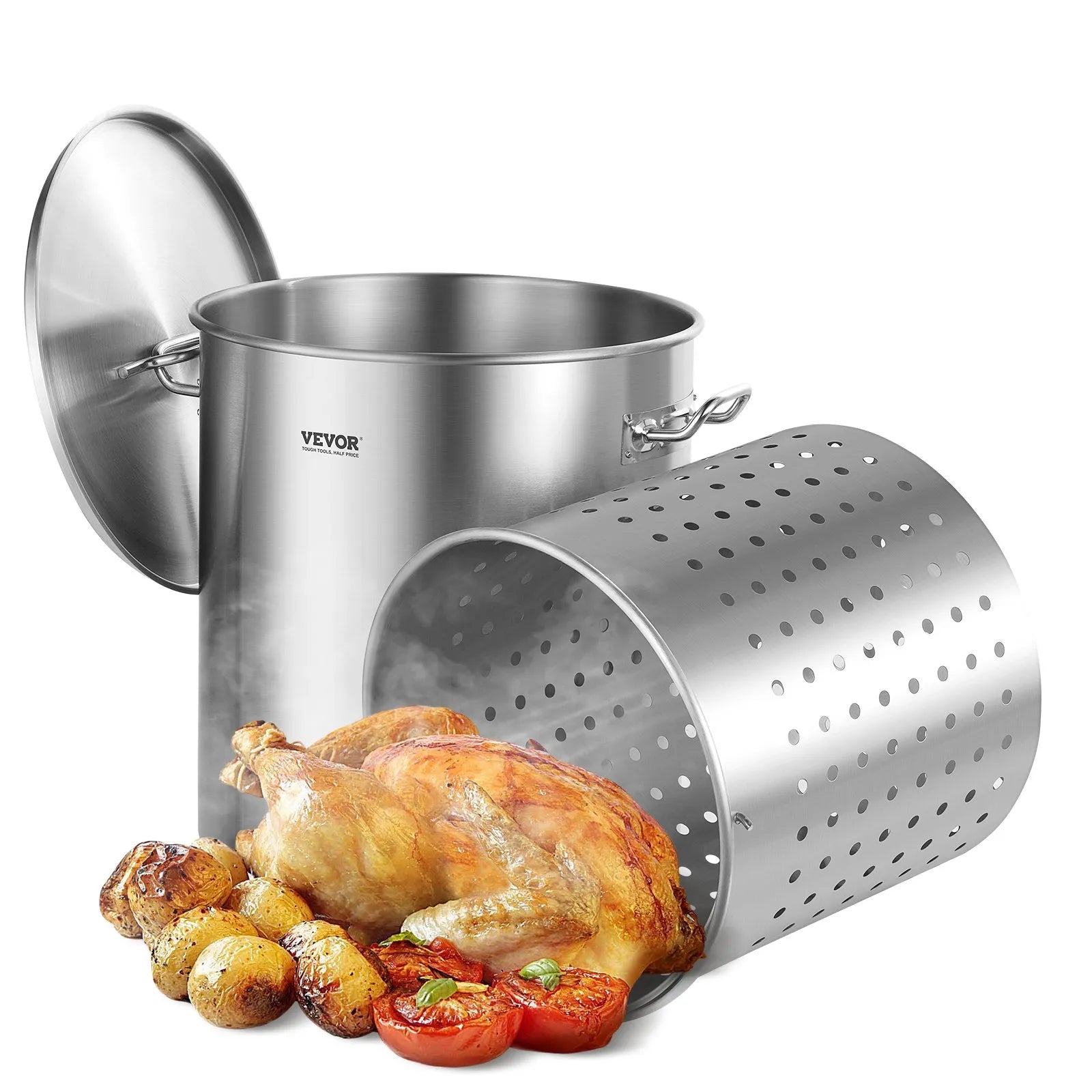 VEVOR 64QT Stainless Steel Stockpot Cooking Kitchen Sauce Pot with Basket Lid