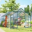 16' x 8' Aluminum Polycarbonate Greenhouse Walk-in Garden Greenhouse Kit with Adjustable Roof Vent, Rain Gutter and Sliding Door for Winter, Green