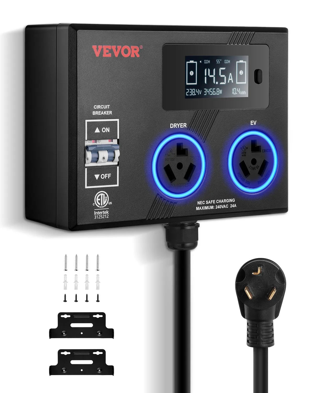 VEVOR NEMA Splitter for Dryer and EV NEMA 10-30P 2x 10-30R 3.4'' LCD Screen ETL