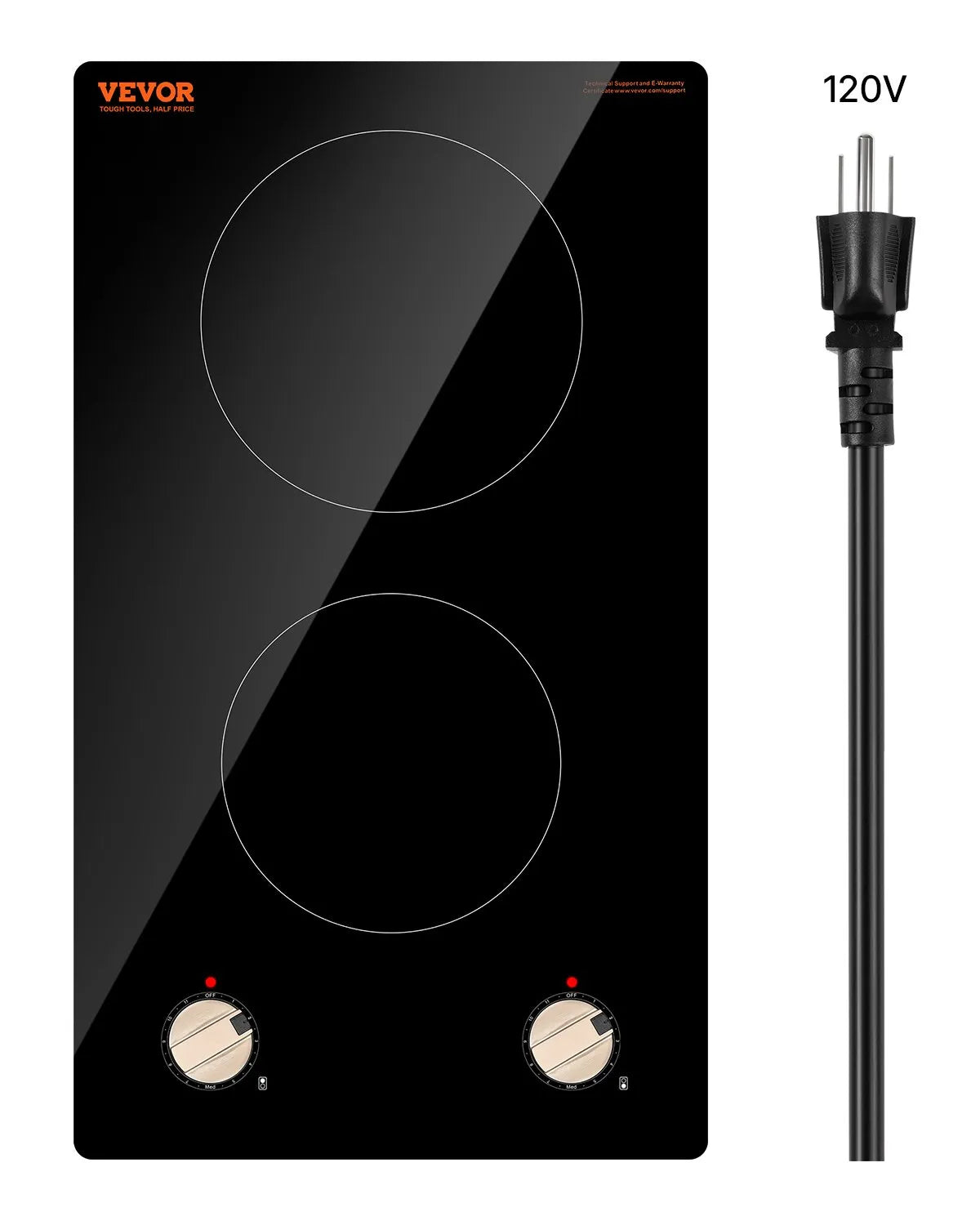 VEVOR 1800W 2 Burner Induction Cooktop Electric Countertop Burner Knob Control