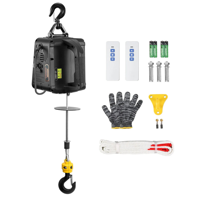 VEVOR 2-in-1 Electric Hoist Winch, 1100 lbs Capacity, 1500W Portable Power Winch Crane, 22.9 ft Lifting Height, 13 ft/min with Wireless Remote Control, for Garage, Warehouse, Factory Lifting Towing