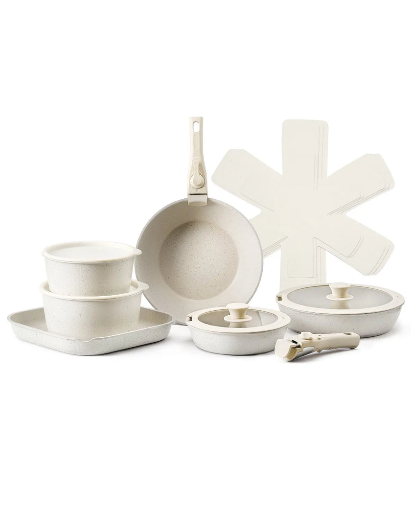 VEVOR 17 Piece Pots and Pans Set Granite Nonstick Kitchen Cookware White