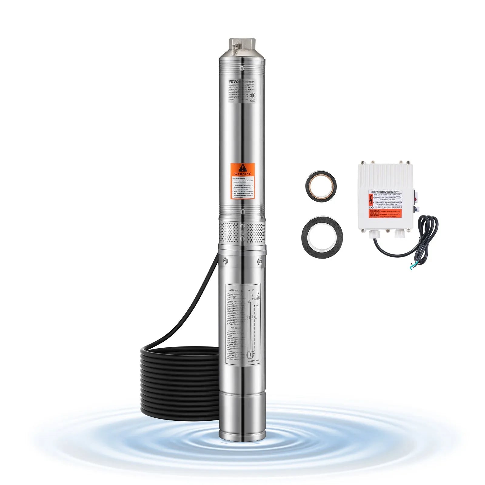 VEVOR 1HP Deep Well Submersible Pump Stainless Steel Pump 230V 31.7 GPM 207 ft